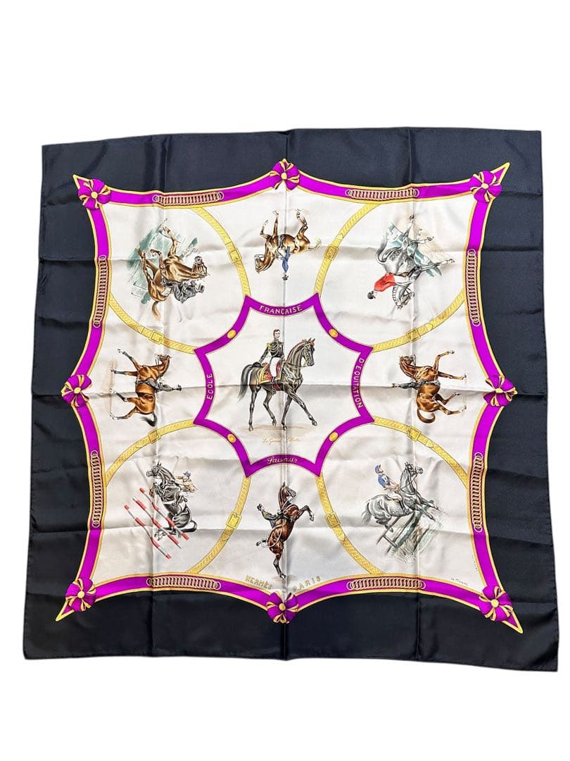 エルメス カレ90フランス国立乗馬学校 鐙の幻想 シルクスカーフ