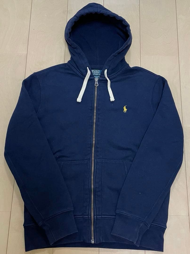 90's ポロバイラルフローレン フルジップパーカー ワンポイント サーマル 紺