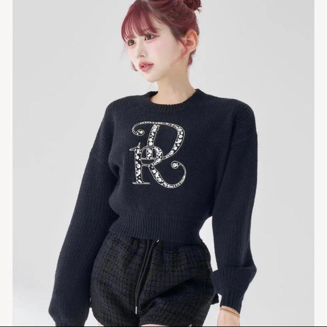 Darich DRビジューボリュームリブニットトップス Black