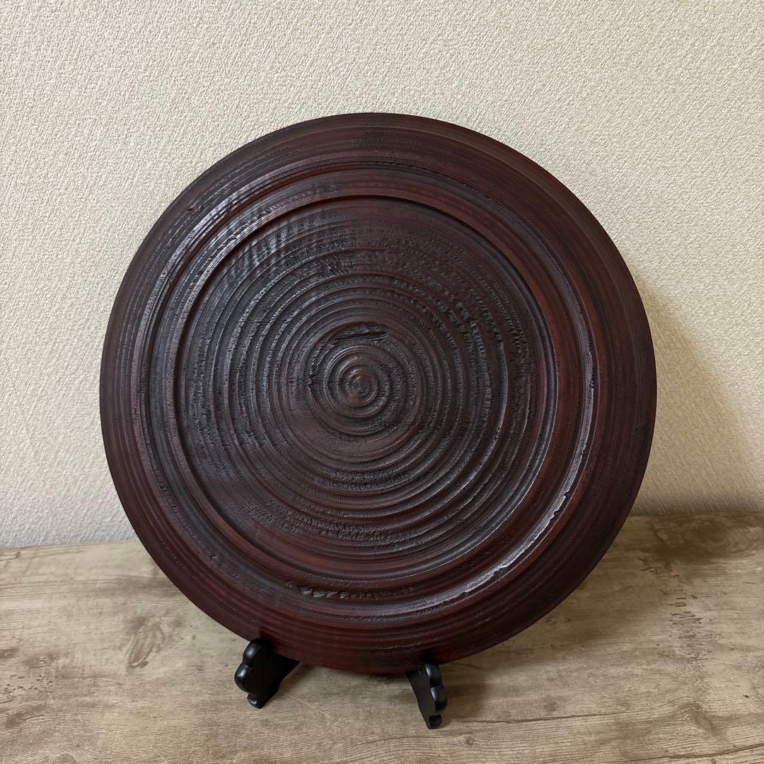 時代　彫抜色絵絵替丸盆　讃岐彫象谷塗　5枚　古盆　古木箱有〈検 烏城　四国　鎌倉