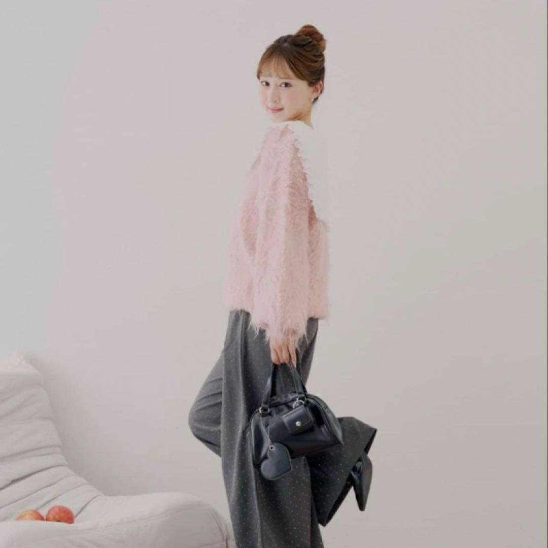 Chico namiコラボ企画 セーラー襟付きシャギールーズニット ピンク