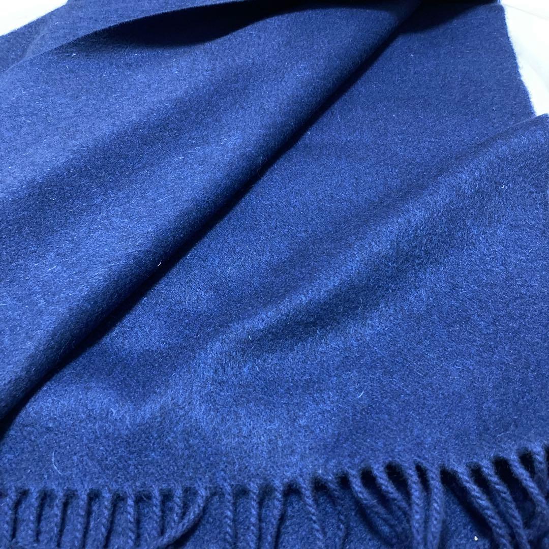 極美品 ジョンストンズ カシミヤ100％ 大判ストール ダークブルー 国内正規品