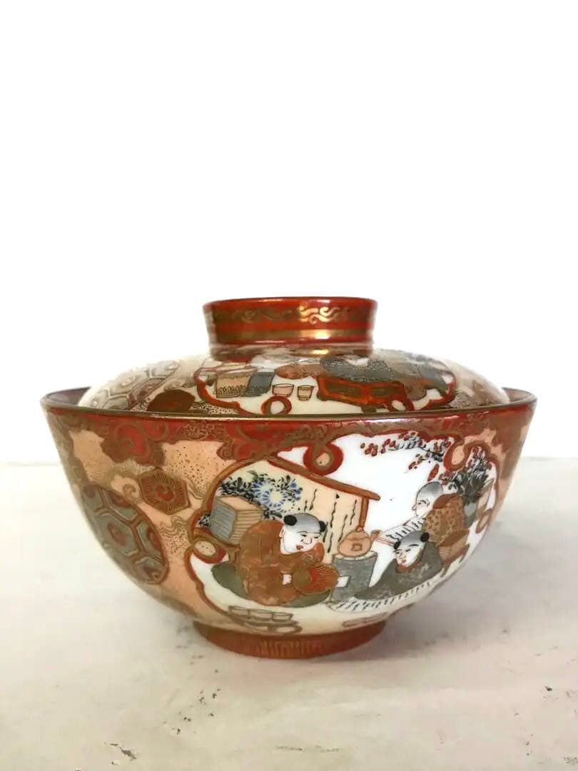 九谷焼:蓋付碗(五客揃).織田製