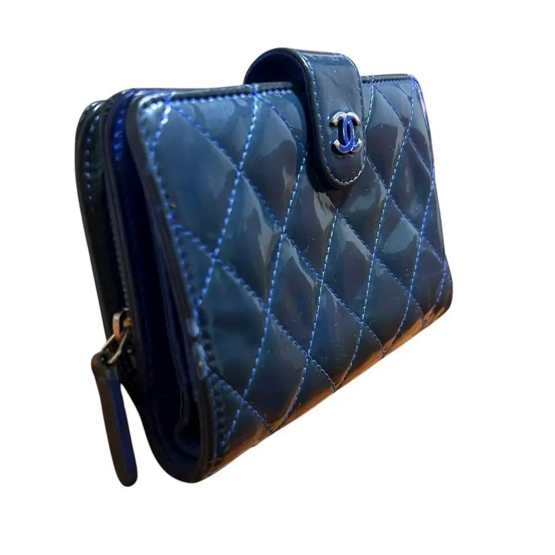 H*i様 CHANEL グリーン ラムスキン マトラッセ 二つ折り財布 コンパク