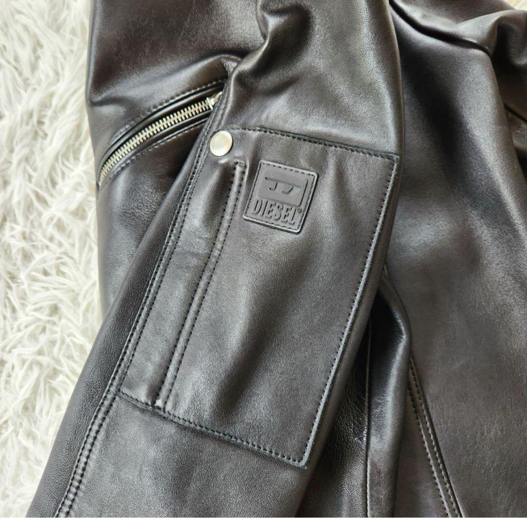 【美品】 DIESEL レザージャケット シングル ライダース 肩ロゴ　黒　S