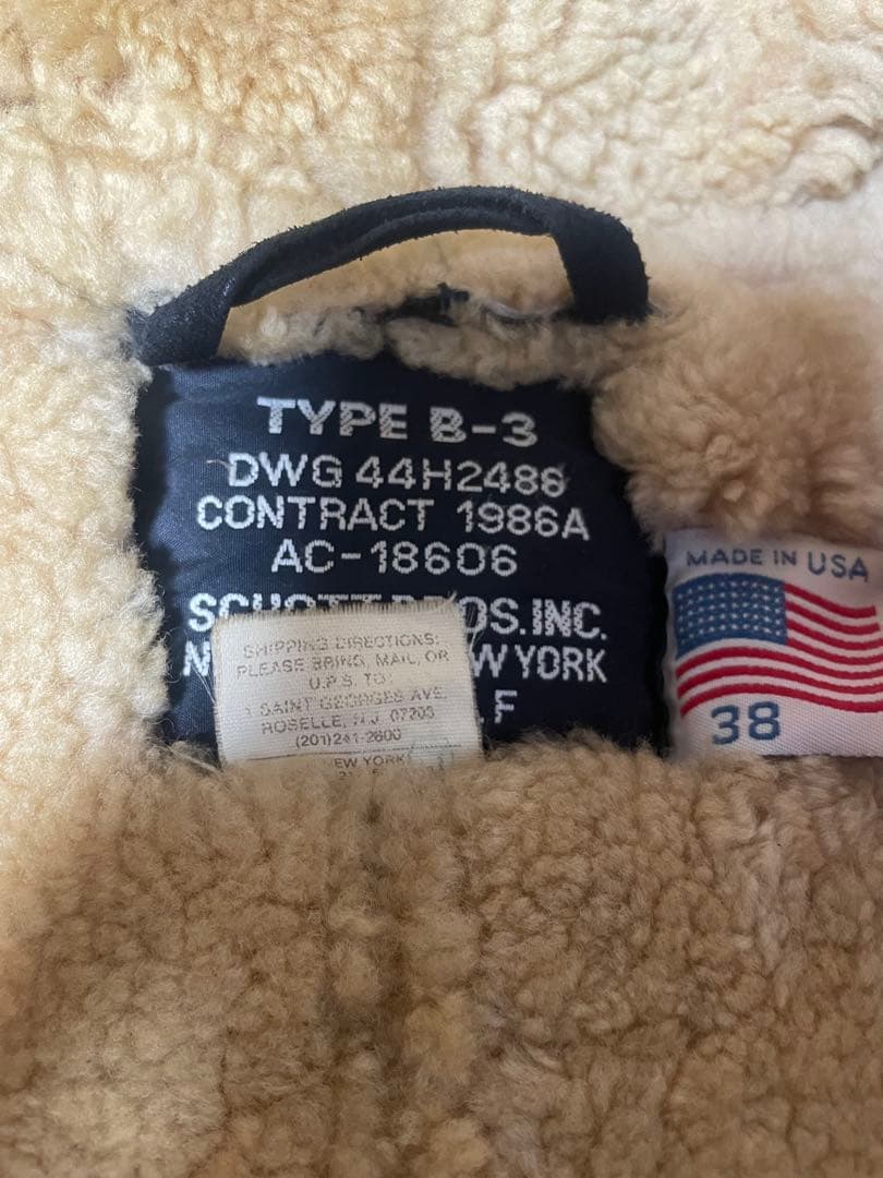 SCHOTT B-3 ムートンジャケット Lサイズ USA製 ゴールド金具 38