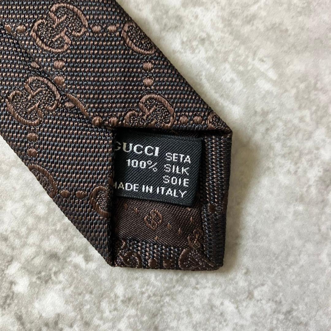 美品 GUCCI グッチ ネクタイ GG柄 インターロッキング ブラウン 茶色