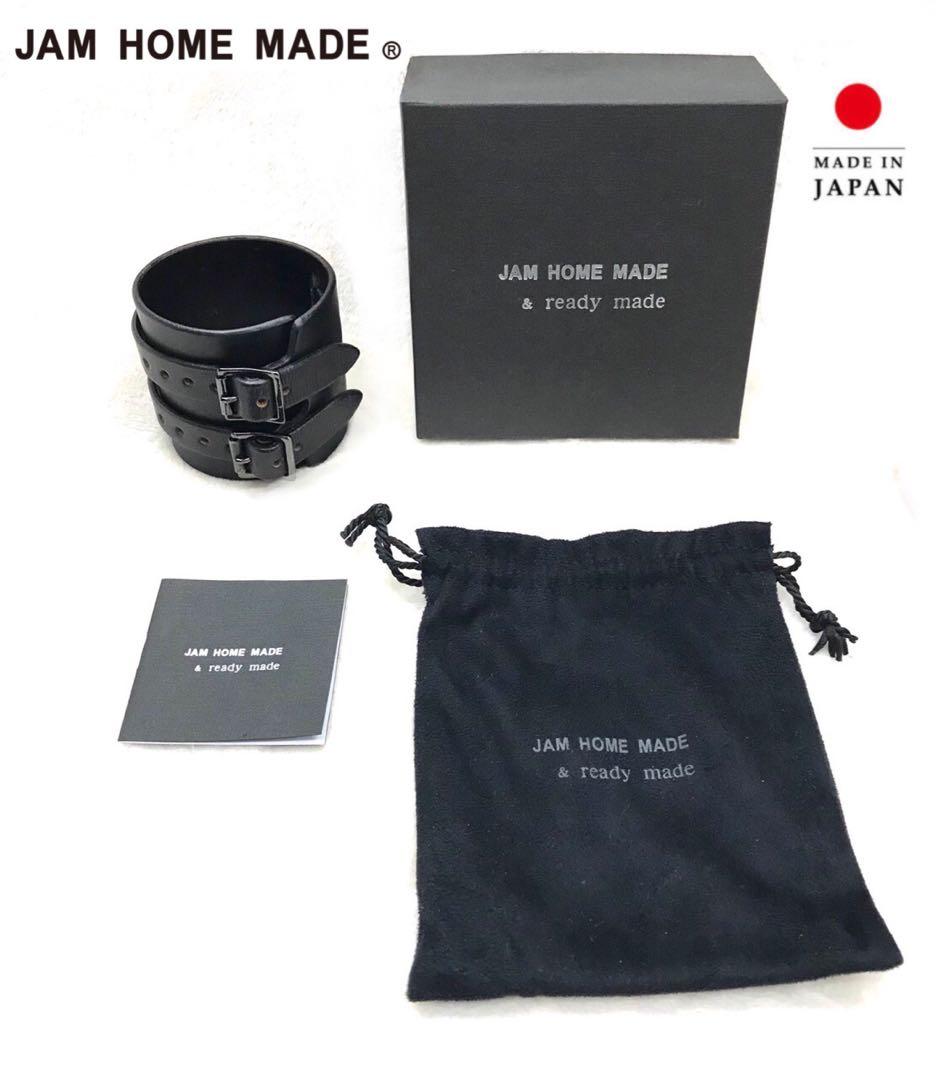 稀少ジャムホームメイドアンドレディメイド革バングルブレスレット黒リストバンドレア