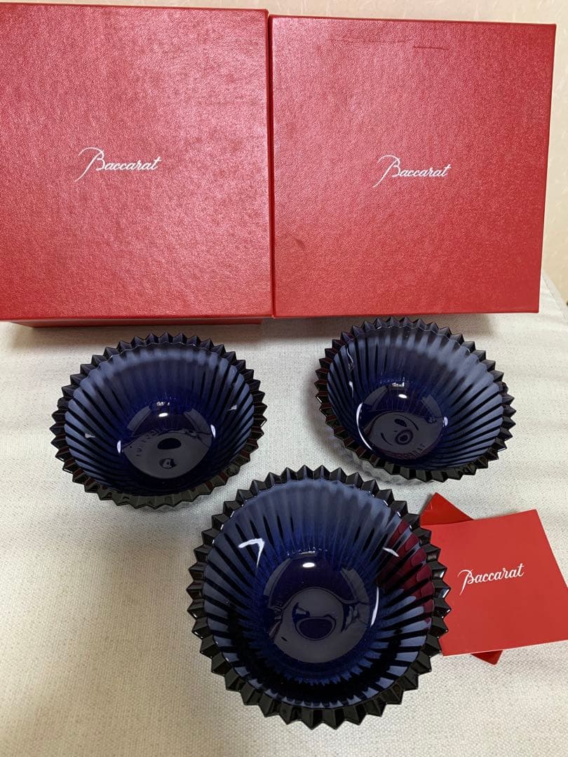 Baccarat ネイビー ガラスボウル 3個セット
