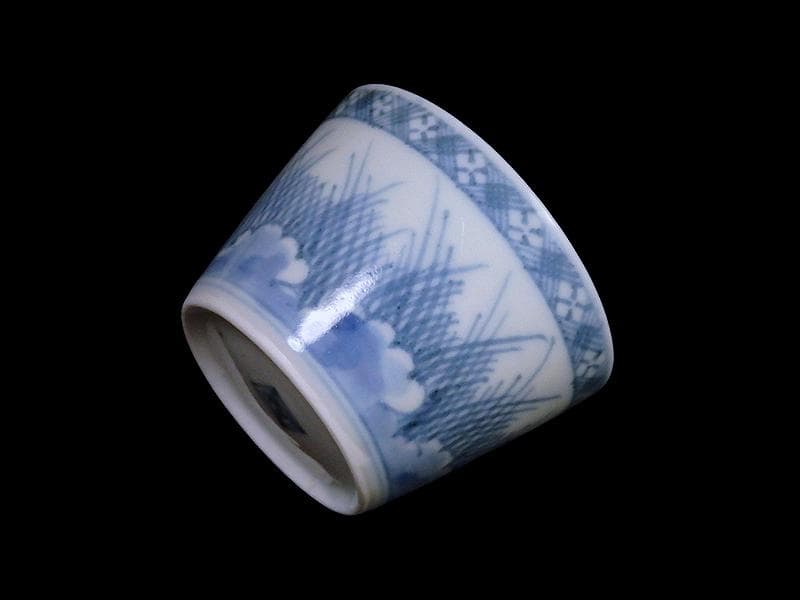 古伊万里　染付　雪輪に葦の図　蕎麦猪口　E760AS-CYl