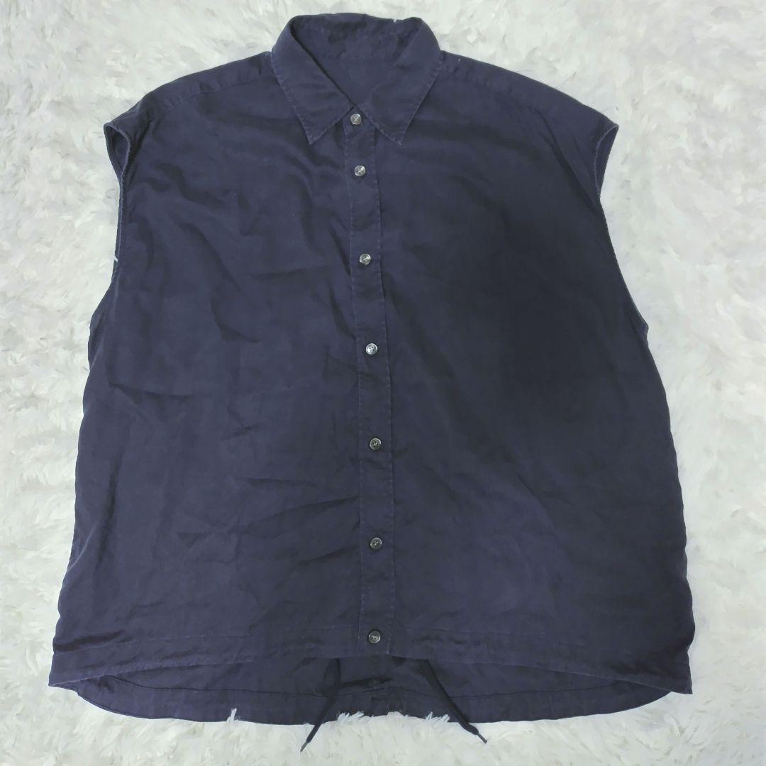 Spick and Span リネンブレンドフレンチヘムギャザーシャツ ネイビー