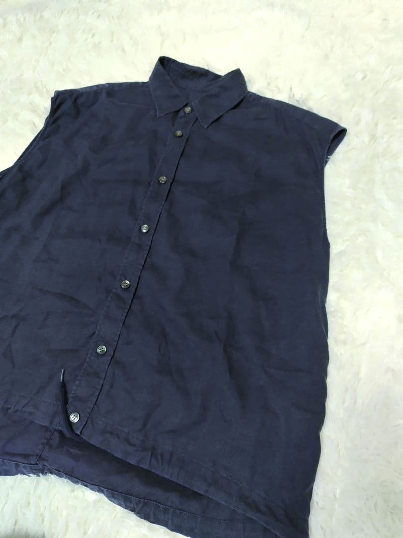 Spick and Span リネンブレンドフレンチヘムギャザーシャツ ネイビー