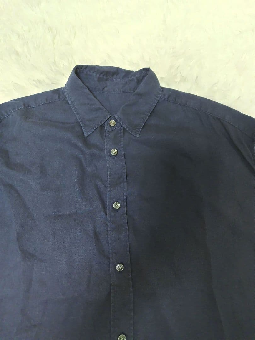 Spick and Span リネンブレンドフレンチヘムギャザーシャツ ネイビー