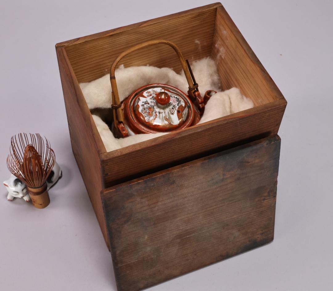 明治期　九谷造　赤絵　花鳥唐子図　注水　急須　重さ347ｇ　茶道具　煎茶道具