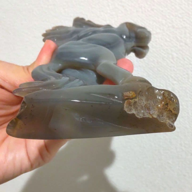 瑪瑙 アゲート 馬 置物 木製台座付き