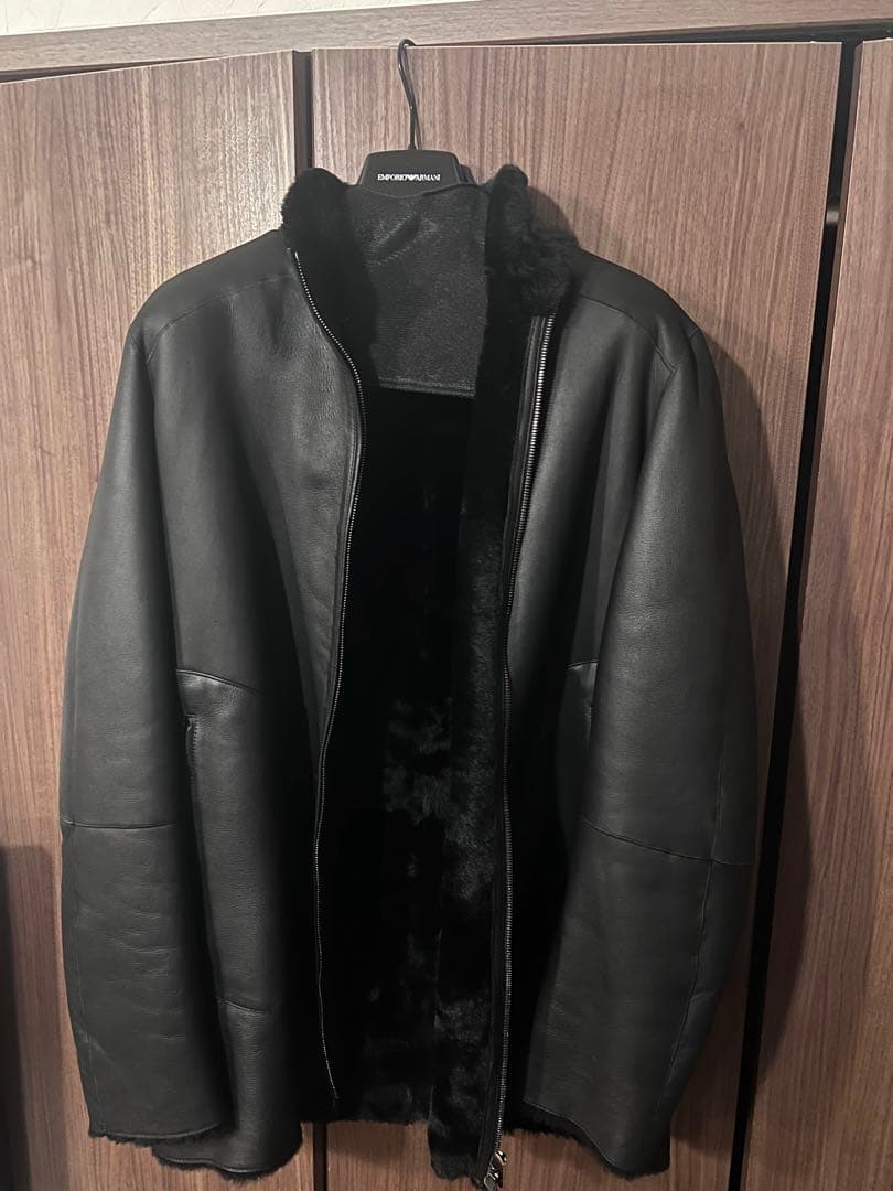 EMPORIO ARMANI /ブラックレザー ロングジャケット