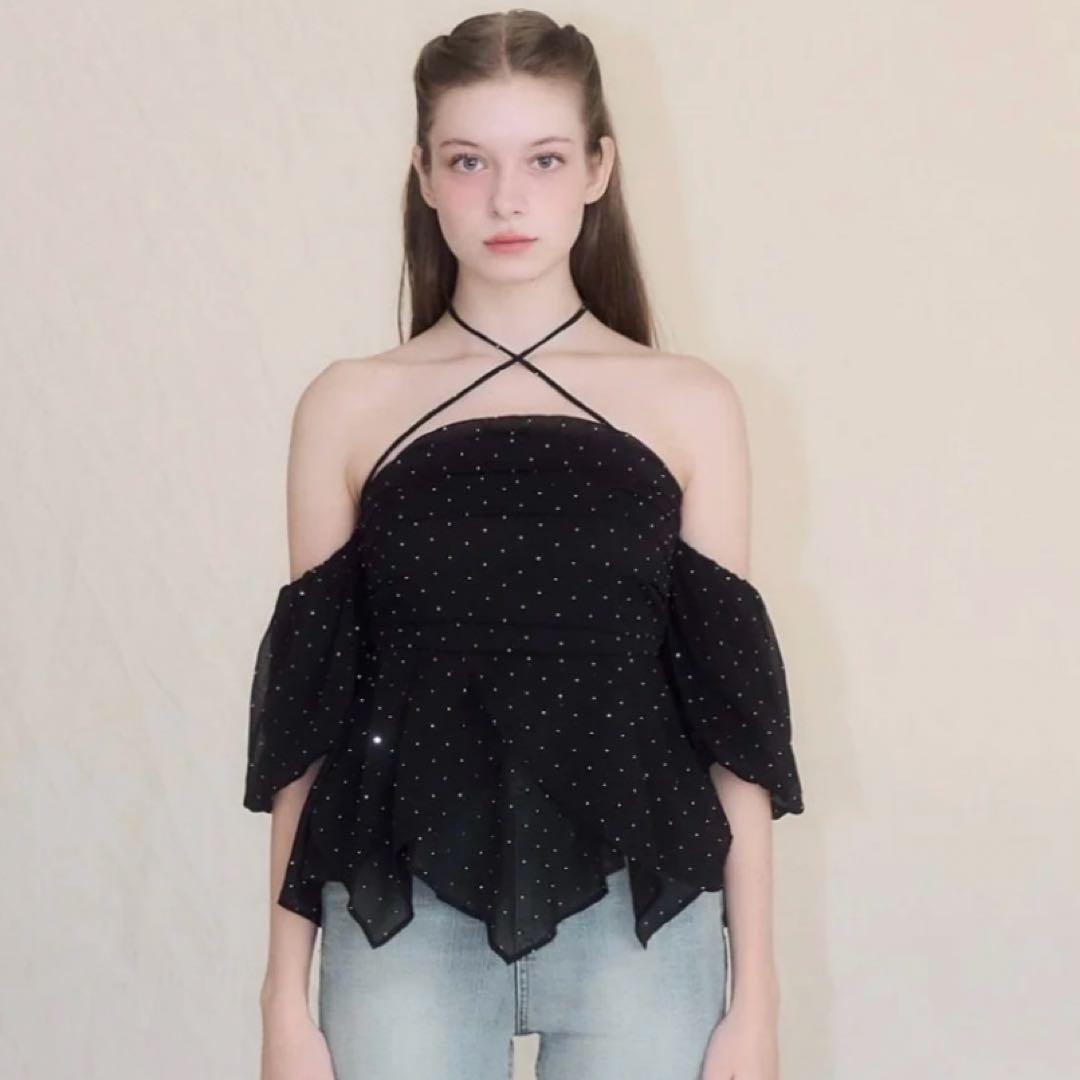 トップス yilon BIJOU OFFSHOULDER BLOUSE