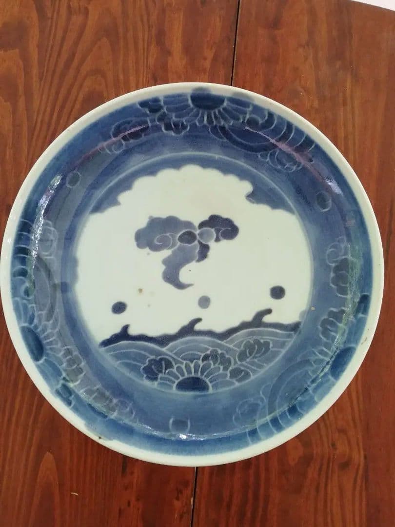 年代物、古伊万里(江戸中期～後期)染付け大皿