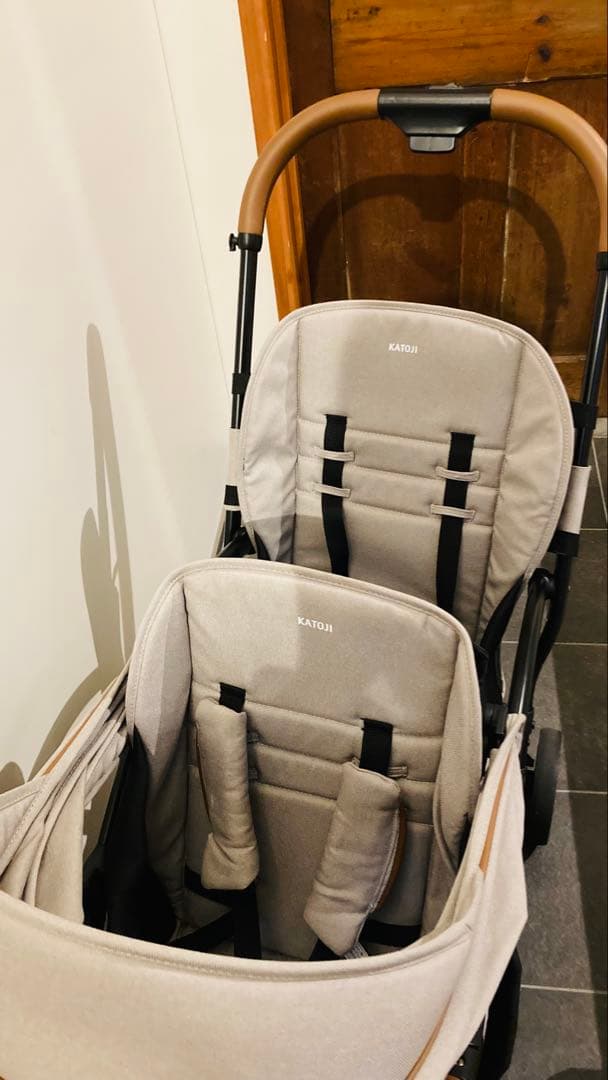 ベビーカー カトージ2SEATER NEXTベージュ レザー調ハンドル