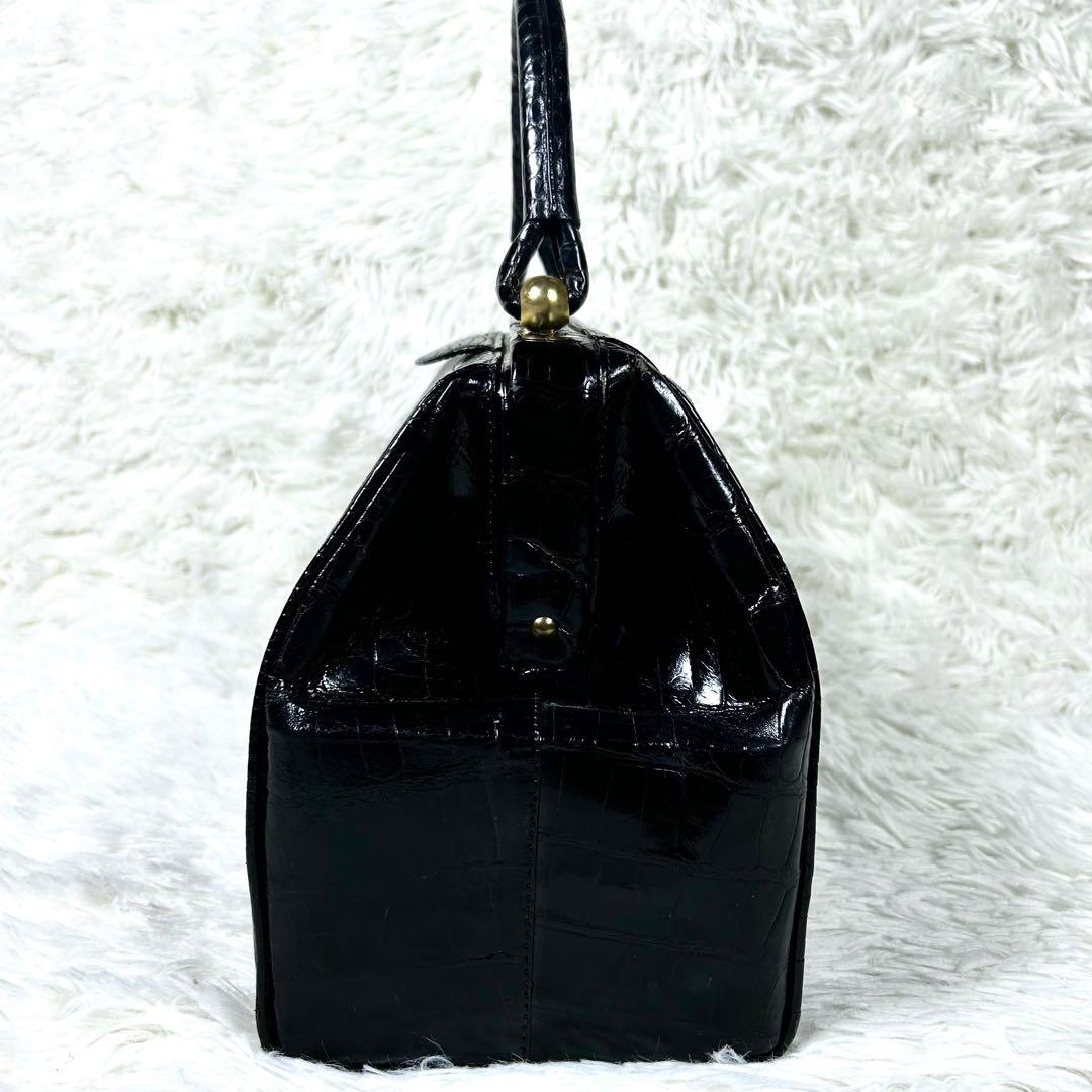 希少✨ シャイニングクロコダイル ダレスバッグ 黒 ゴールド金具 フォーマル