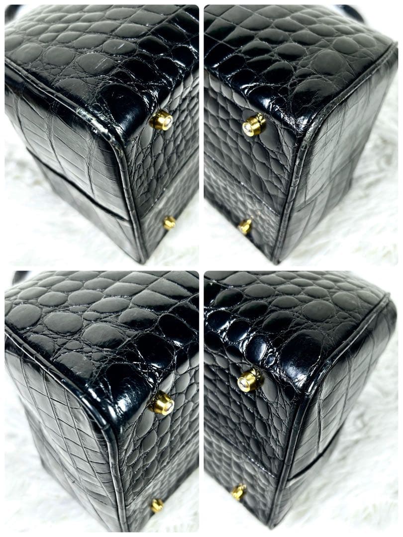 希少✨ シャイニングクロコダイル ダレスバッグ 黒 ゴールド金具 フォーマル