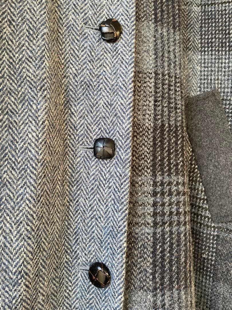 nesessaire ハリスツイードパッチワークコート　グレー