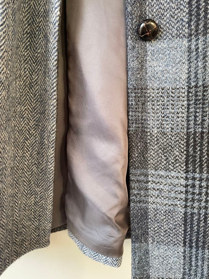 nesessaire ハリスツイードパッチワークコート　グレー