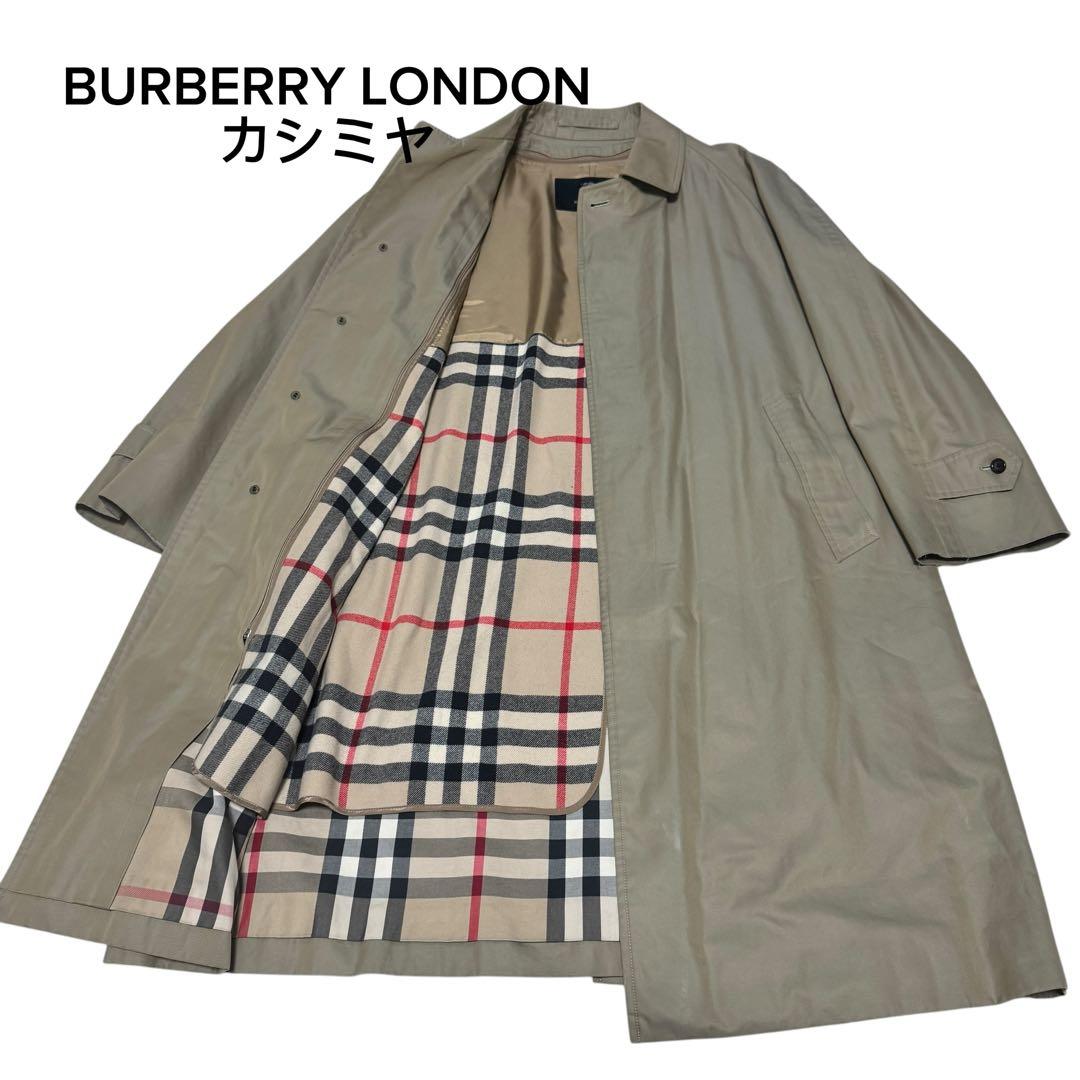 バーバリーロンドン　ステンカラーコート　カシミヤ　メガチェック　ライナー　玉蟲L