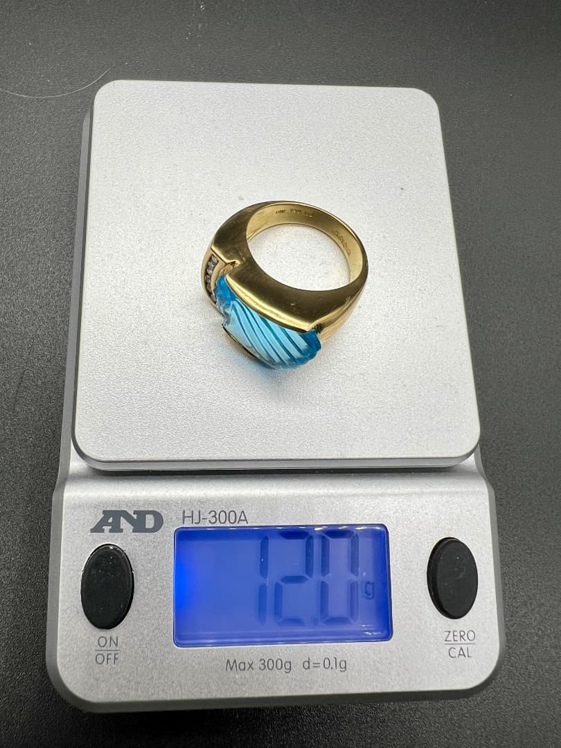 K18 ブルートパーズとダイヤモンド リング
