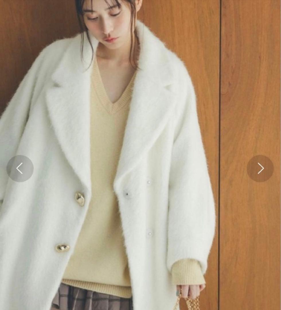 【美品】snidel 白いロングコート／ふわふわ／甘め上品／防寒