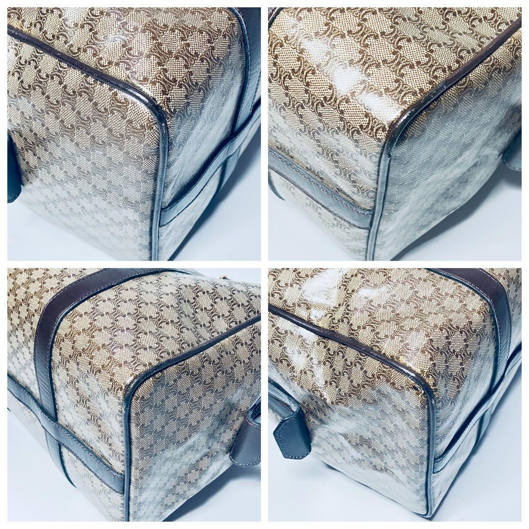 美品 CELINE PVC レザー ボストンバッグ マカダム トリオンフ 茶