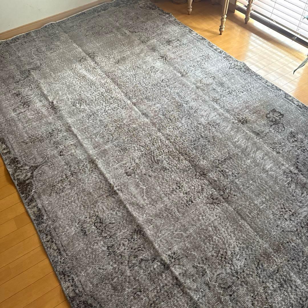 超大判182×293 貴重グレイオーバーダイ　メダリオン　トルコヴィンテージラグ
