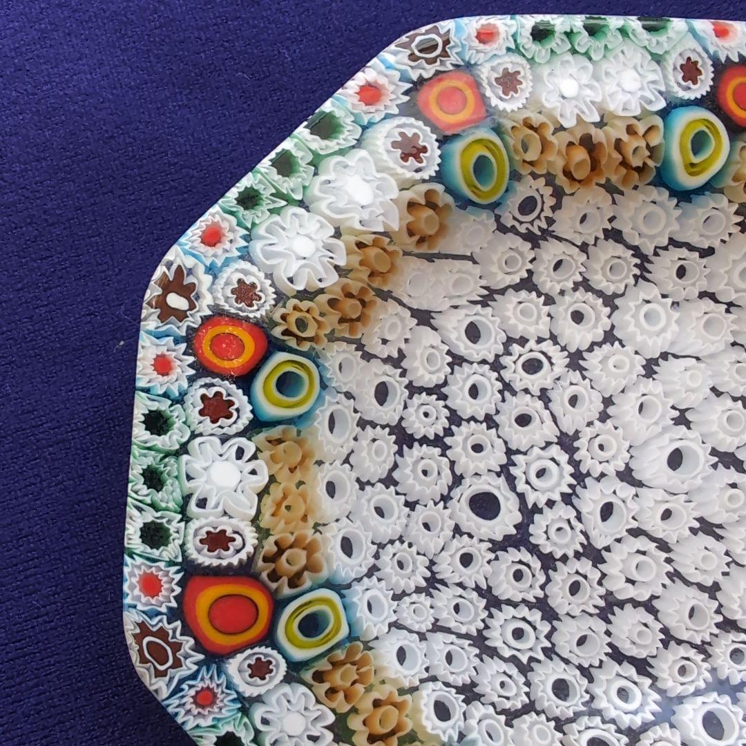 ミルフィオリ　中古　八角形 ガラス皿 多色 花模様