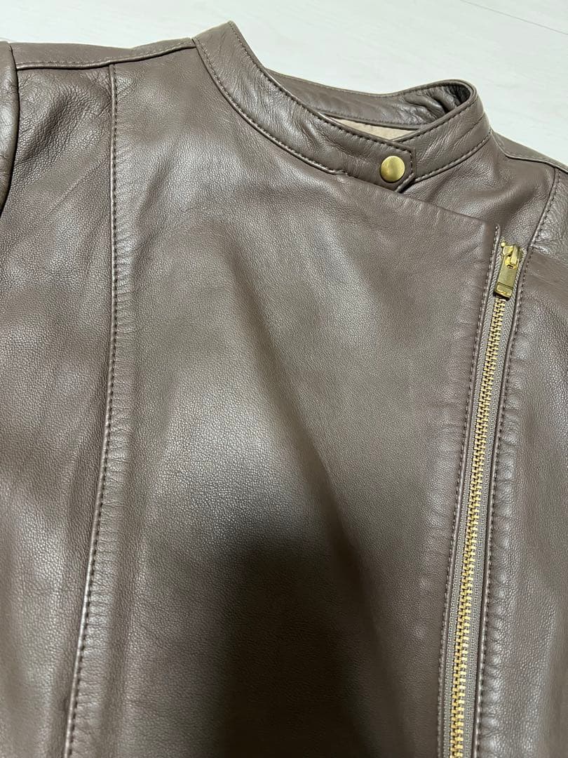 Noble ソフトラムレザーライダースブルゾン　ブラウン