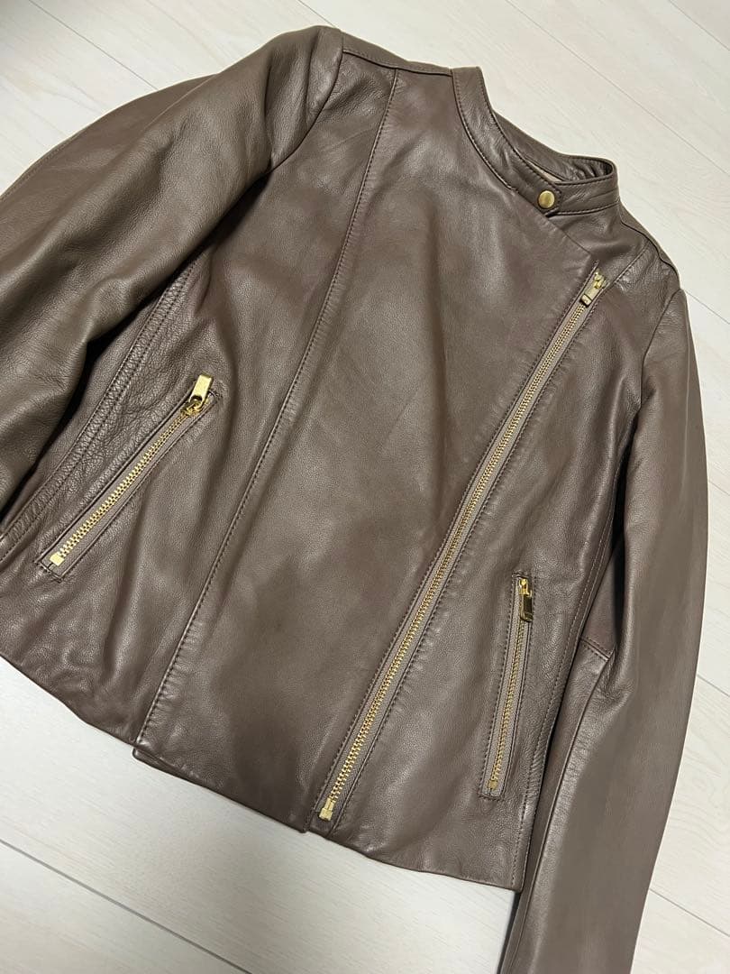Noble ソフトラムレザーライダースブルゾン　ブラウン