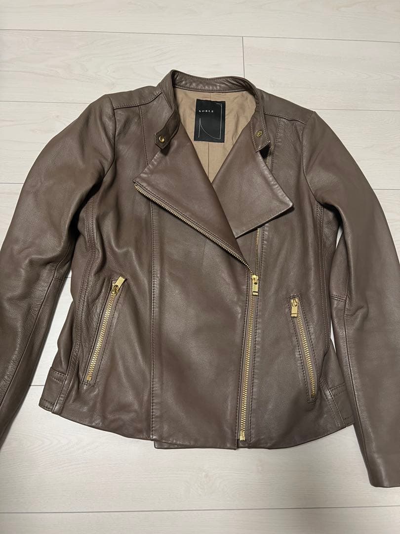 Noble ソフトラムレザーライダースブルゾン　ブラウン