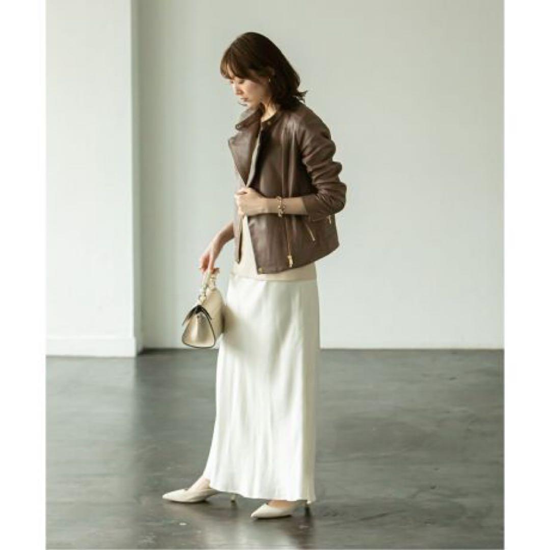 Noble ソフトラムレザーライダースブルゾン　ブラウン