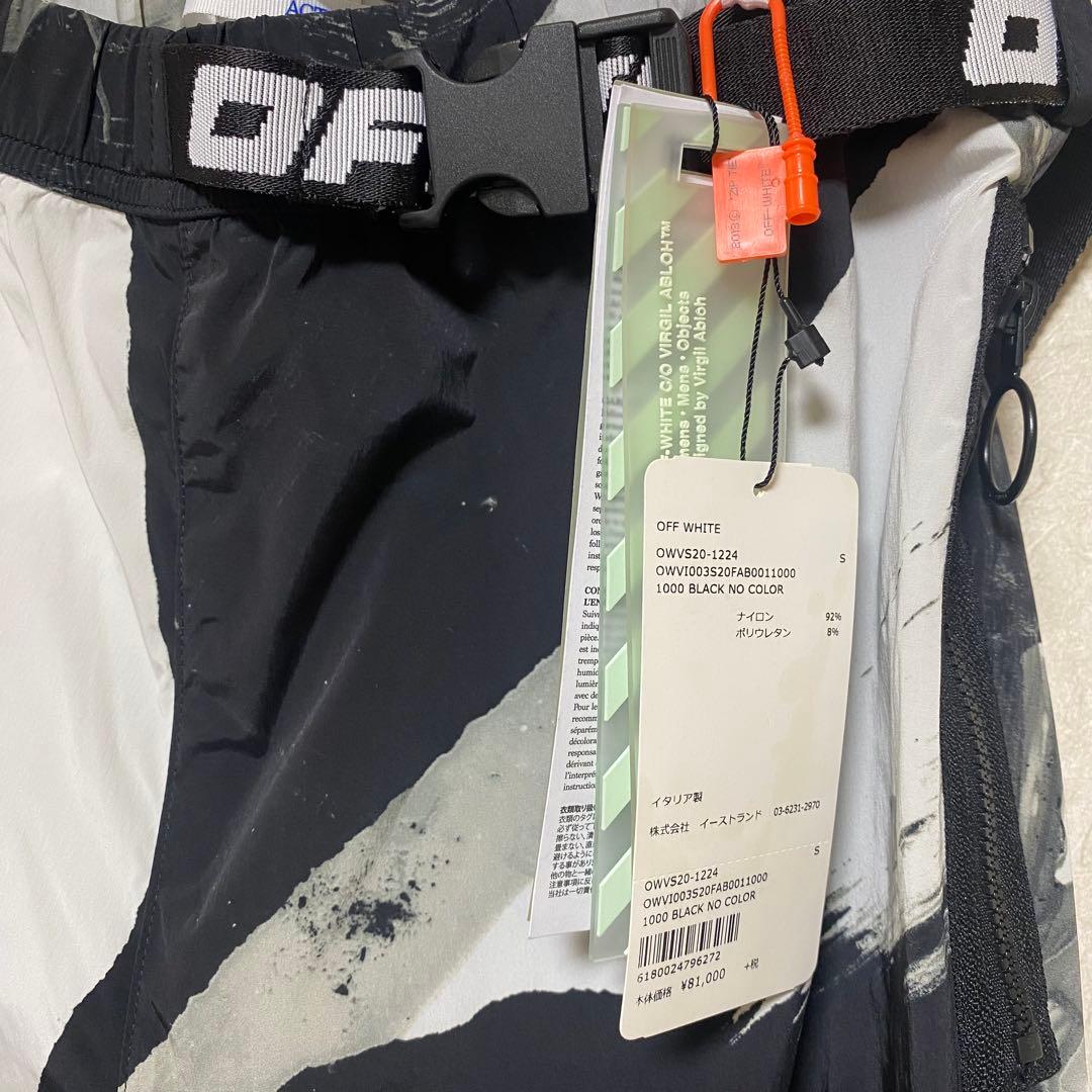 【新品】off-white ナイロンカーゴパンツ　ストーンウォッシュ柄　ブラック