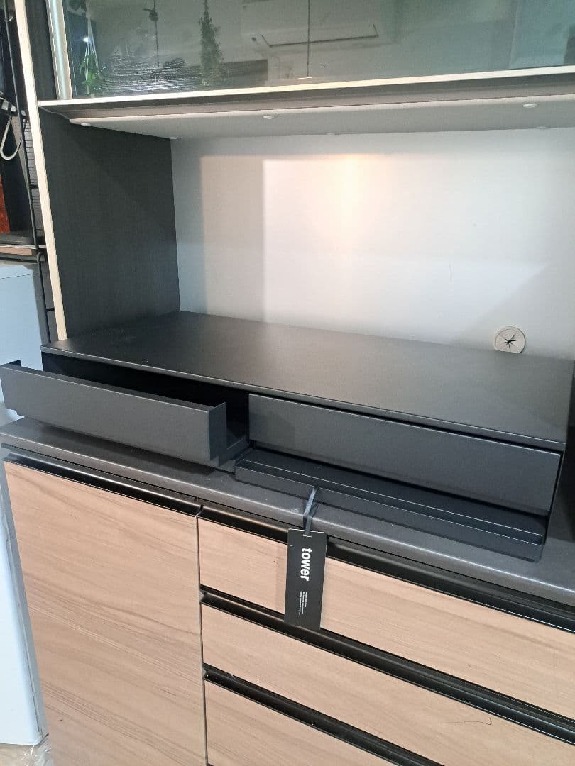 【山崎実業】スライドテーブル収納ラック ブラック 80cm　レンジ下収納