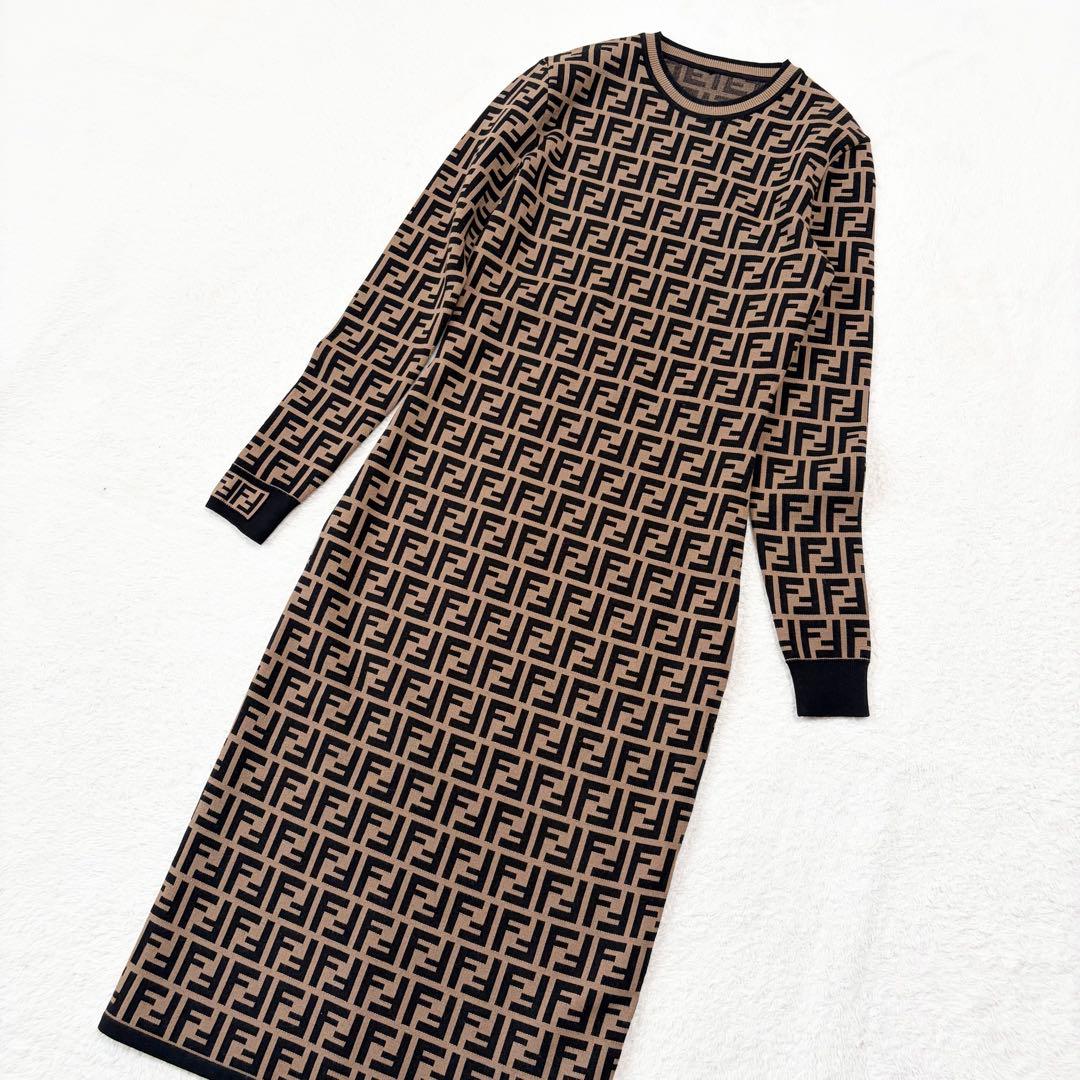【美品】FENDI フェンディ ニットワンピース ズッカ柄 長袖 36