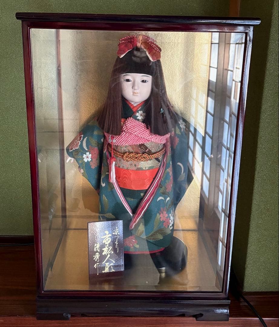 京づくり　市松人形　ガラスケース入り
