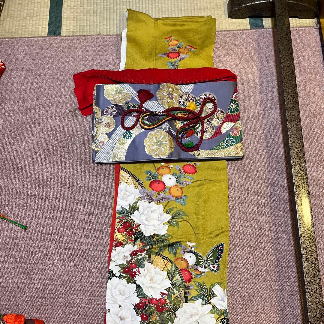 ☆年末特別お値引き☆☆振袖　帯　セット売り　成人式　正絹　からし色