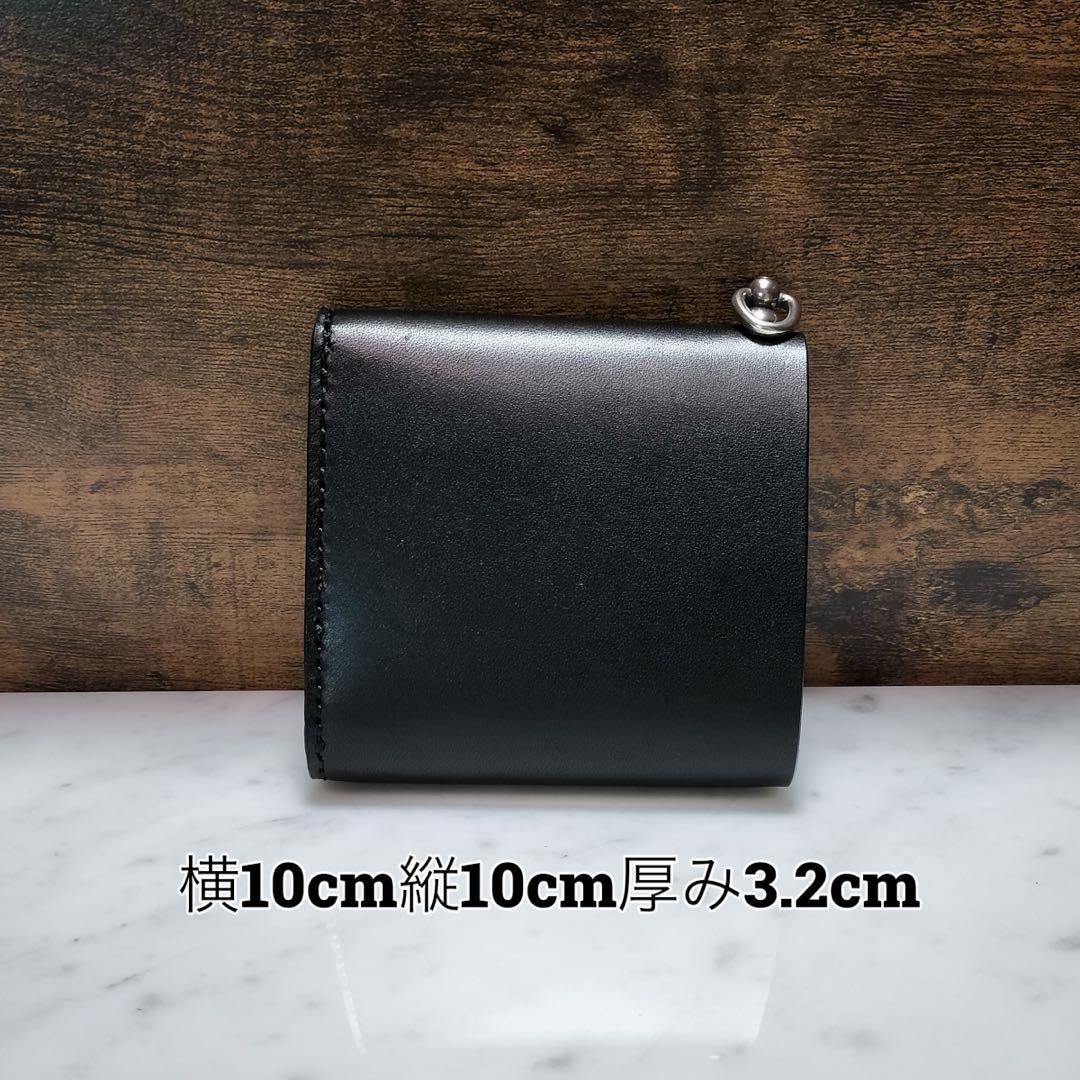 三つ折りトラッカーウォレット　栃木レザー　オイルレザー　黒　ハンドメイド