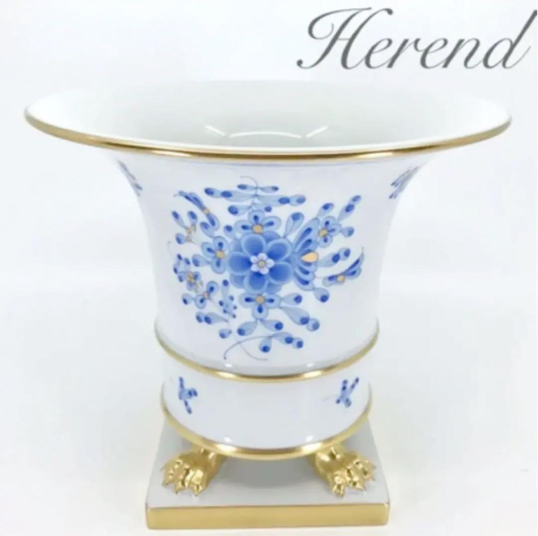 ヘレンド ワルトシュタイン青　金爪足化粧鉢
