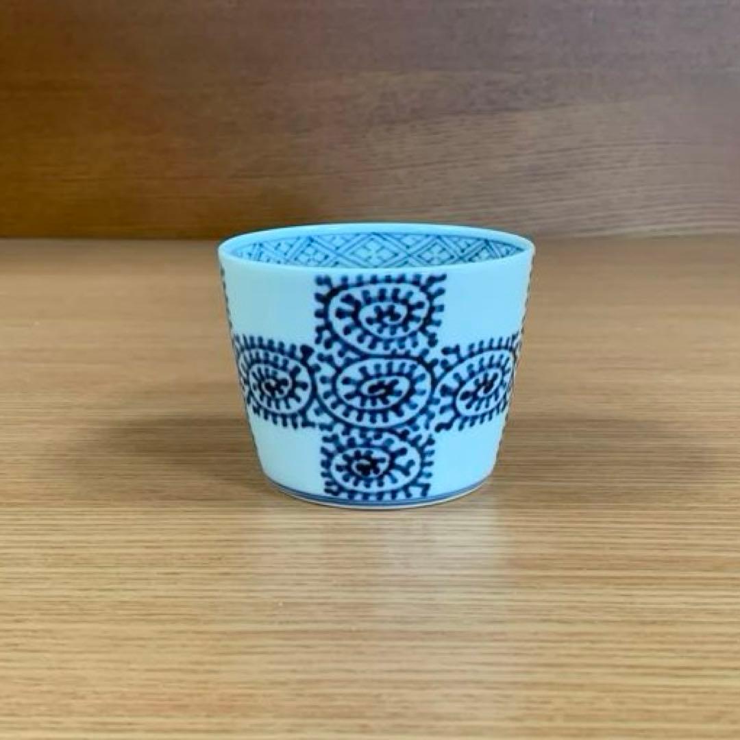 有田焼 李荘窯 染付蛸唐草格子文 蕎麦猪口☆