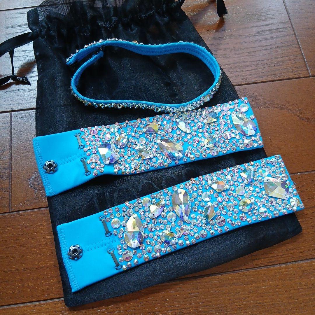 水色フリンジドレス 社交ダンスラテン衣装Mサイズ　手首、ネック付き