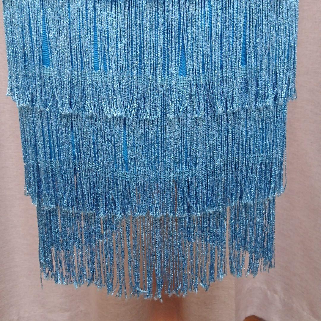 水色フリンジドレス 社交ダンスラテン衣装Mサイズ　手首、ネック付き