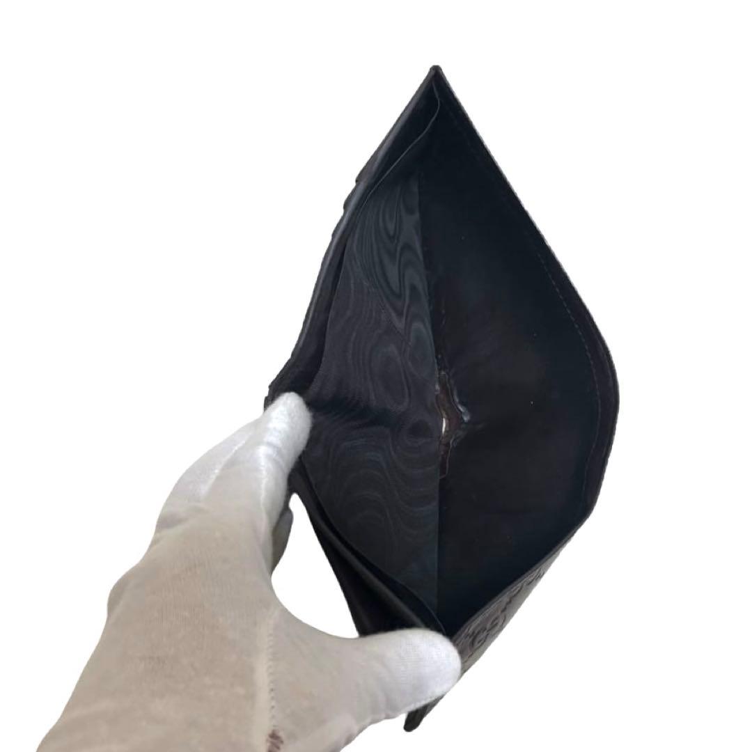 人気　グッチ　折り財布　GGシマ　レザー　ダークブラウン　フラップ　GG柄