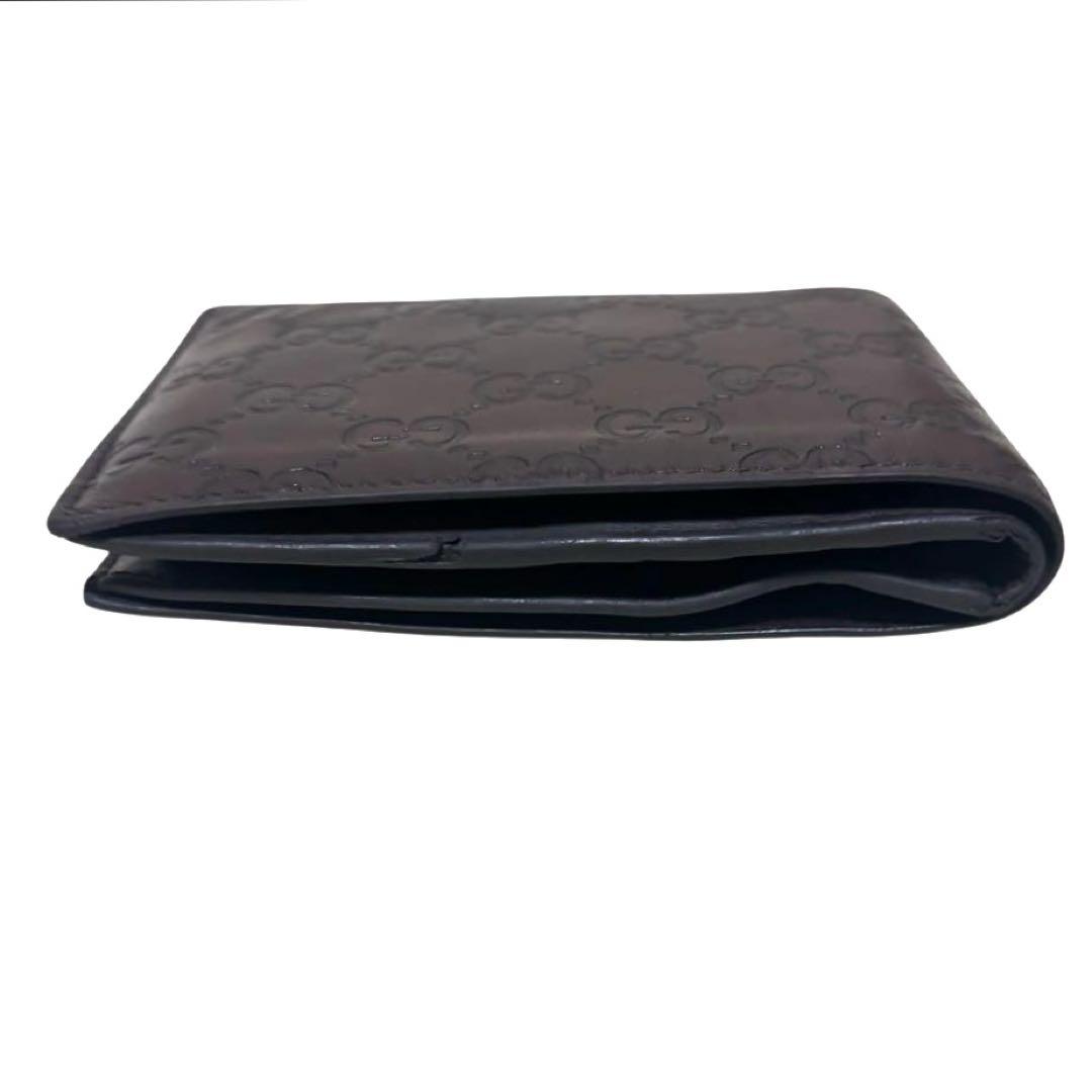 人気　グッチ　折り財布　GGシマ　レザー　ダークブラウン　フラップ　GG柄