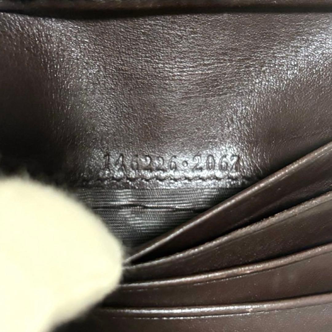 人気　グッチ　折り財布　GGシマ　レザー　ダークブラウン　フラップ　GG柄